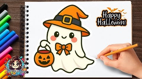 Halloween Art Tutorial Easy | How to Draw Cute Halloween Ghost 👻✨ | Kawaii Art