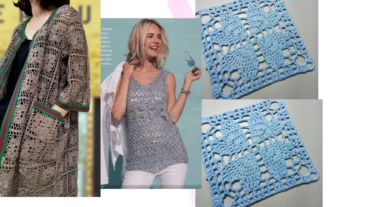 Один Квадрат ДВЕ ПОТРЯСАЮЩИЕ ВЕЩИ Квадратный мотив крючком