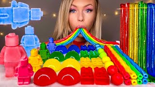 ASMR *RAINBOW FOOD* LEGO BLOCK JELLY, NIK-L-NIP LEGO MAN, SOUR CANDY, JELLY NOODLES, MUKBANG 먹방