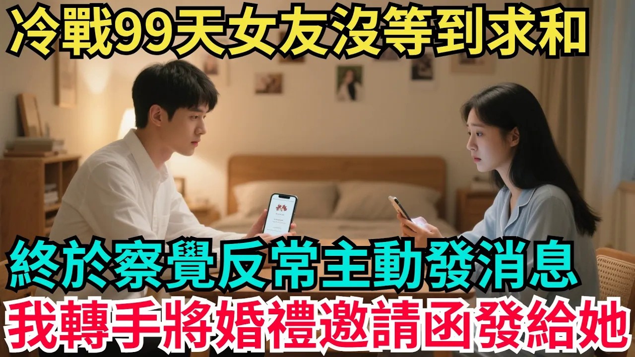 冷戰99天女友沒等到求和，終於察覺反常主動發消息，我轉手將婚禮邀請函發給她！【年華妙語】#小說#故事#情感#夫妻#落日溫情#情感故事#家庭矛盾#爽文