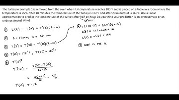 Math 1A 3.9.1 Use a linear approximation to predict the temperature of the turkey after 1/2 hour.