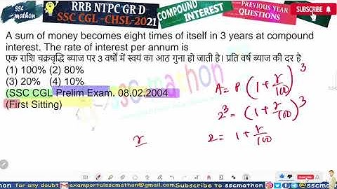 A sum of money becomes eight times of itself in 3 years at compound interest. The rate of interest