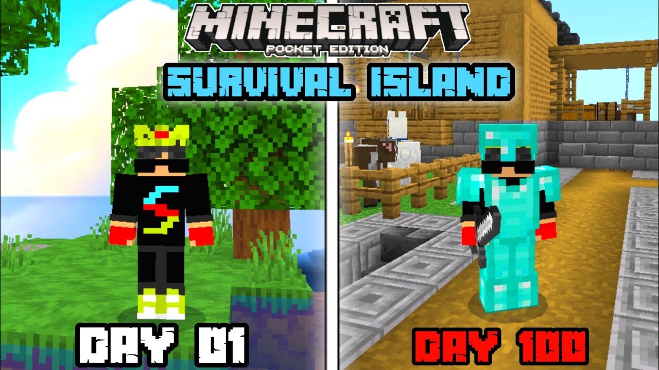 I Survived 100 Days On a Survival Island in Minecraft PE 1.20 (Hindi ...