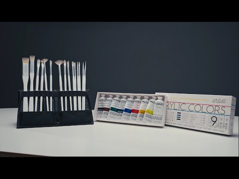 MEEDEN Acrylic Paint Brush Set of 15 Pcs & Artist Acrylic Paint Set, 9 Tubes, 60 ml / 2 oz