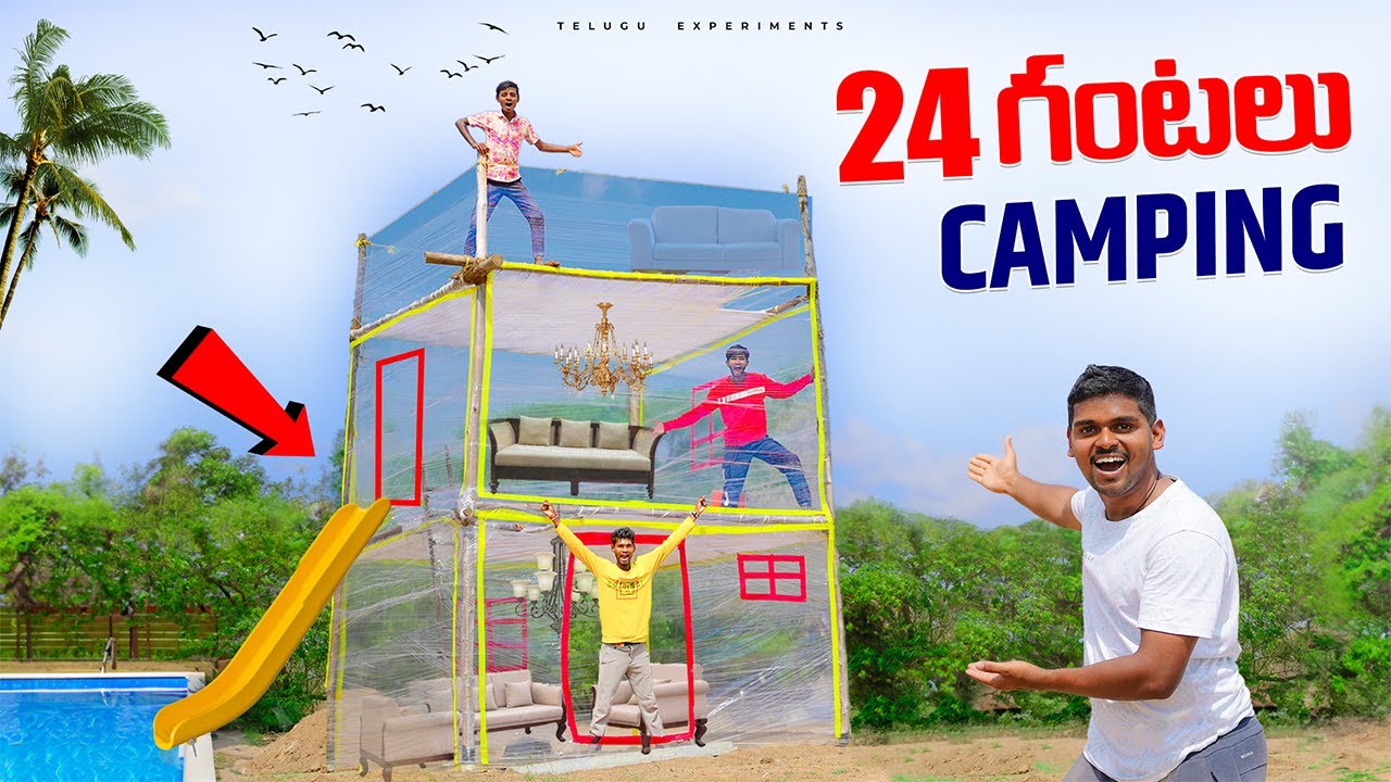 24 Hours Camping in Transparent House Challenge  24    Telugu Experiments