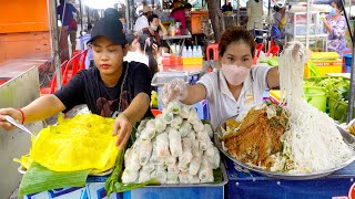 Most Amazing Place for Summer Rolls, Crispy Crepe, Dumpling, Rice Noodle | Street Food in Cambodia