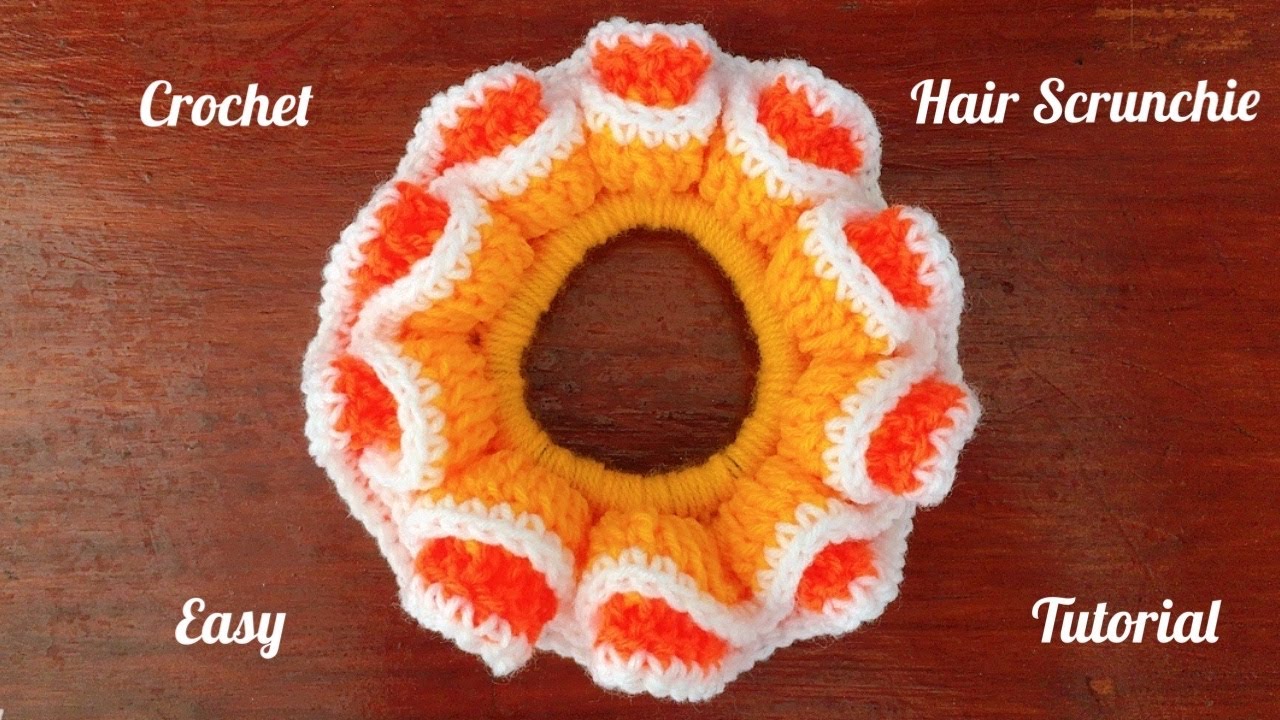 CROCHET HAIR SCRUNCHIE TUTORIAL/သိုးမွေးခေါင်စည်းကြိုးထိုးနည်းလေးမျှဝေလိုက်ပါတယ်နော်