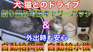 犬猫とドライブに！外出時に！ペットに優しい3商品！ペットキャリーバッグ、自動給餌器、自動給水機を使ってみた！まんぷくかんを3年使ってみた結果…！g-pbag02 g-pet03 g-pet04