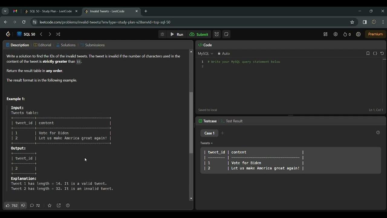 1683 invalid tweets i leetcode sql 50 sql practice youtube