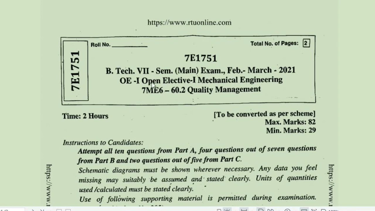 RTU QUESTION PAPERS / B.TECH-ME-7-SEM / QUALITY - MANAGEMENT / 2022 / Mahendra 