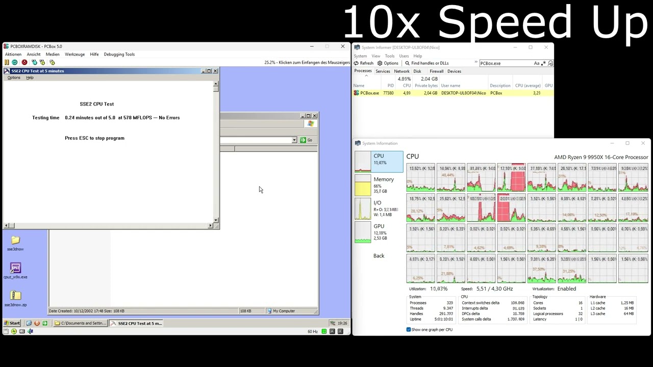 その他 BeOS 5.0 Pro for x86 and PPC PCBox 5 (latest build 20.08.2025) Benchmark on 9950X: Intel
