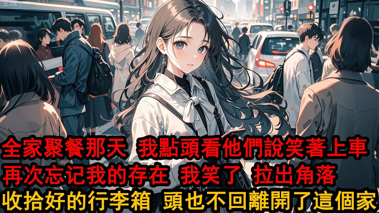 全家聚餐那天 女儿習慣性開口，「爸 你別去了 車子坐不下」孫女附和，「我們去接上伊藤爷爷 剛好坐下」我點頭看他們說笑著上車，拉出角落收拾好的行李箱，頭也不回 離開了這個家