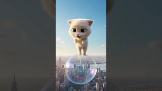 Baby kitten dances on soap bubbles above the city ☁️🐾✨ #shorts #cute