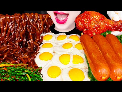 ASMR FRIED <strong>CHICKEN</strong>, FRIED <strong>EGG</strong>, FRIED SAUSAGE, NOODLES 후라이, 양념치킨, 소세지, 짜장면 먹방 MUKBANG, EATING