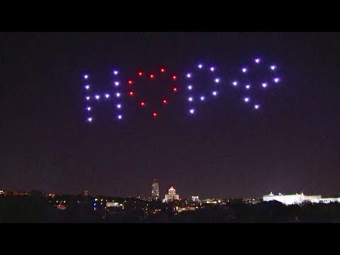 Drones light up over Madrid to pay tribute to victims of the coronavirus