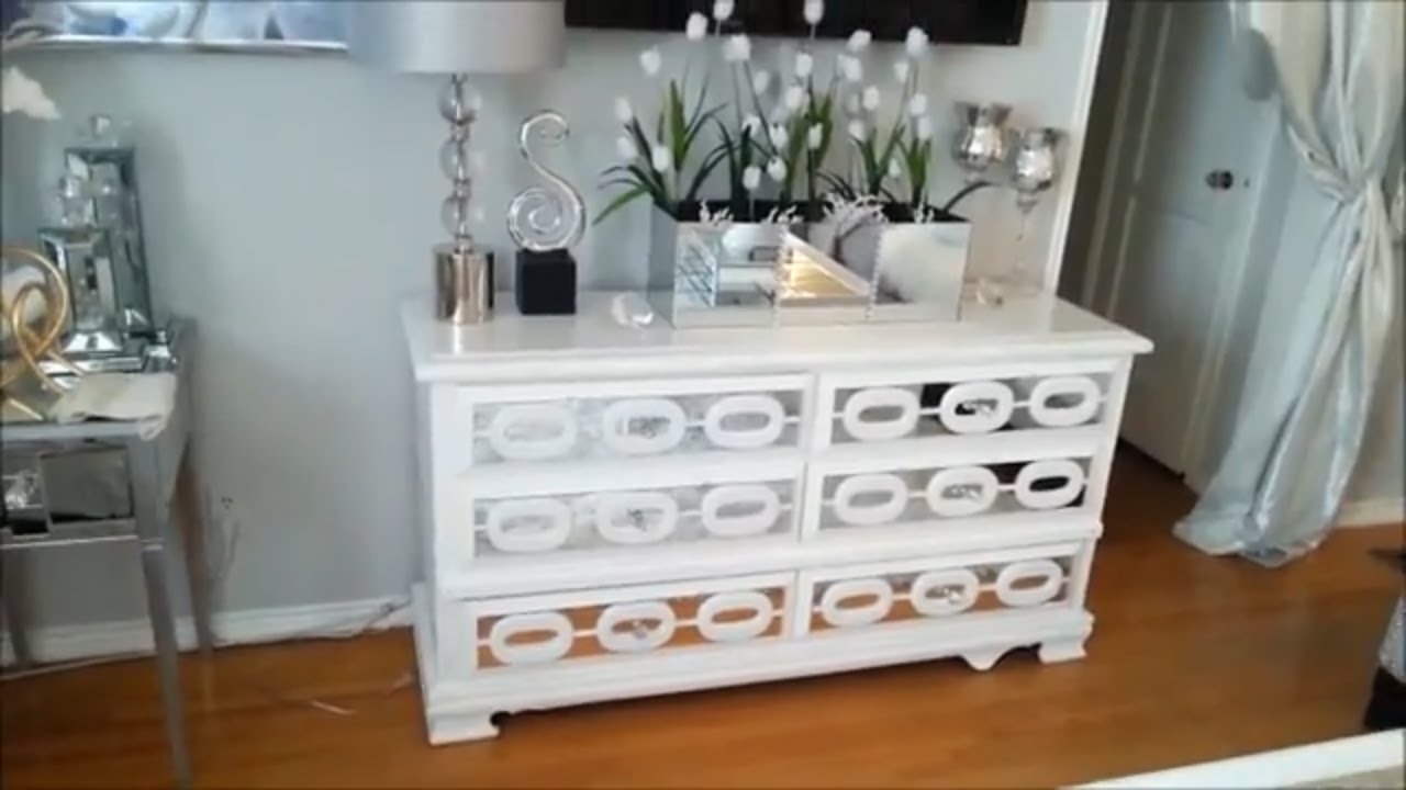 Diy Mirrored Dresser With Home Made Overlays Youtube