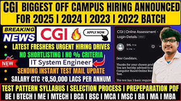 🔥Finally CGI Biggest OFF Campus Direct Test New Hiring Announced For 2022 | 2023 | 2024 | 2025 Batch