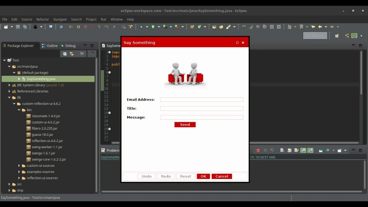 Java modern GUI: Message sending dialog (built with ReflectionUI) - YouTube