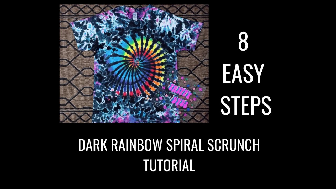 Dark Rainbow Spiral Scrunch Tie Dye Pattern in just 8 Easy Steps!