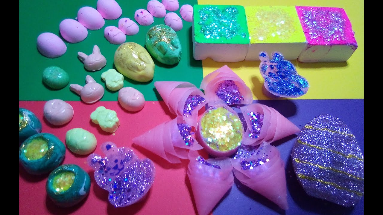 ASMR Crushing Soap boxes with starch & glitter, clay cracking, chalk