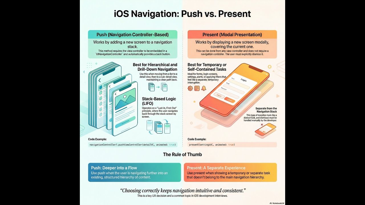 22 . 🔀 Push vs Present in iOS — What’s the Difference? | Eng - YouTube