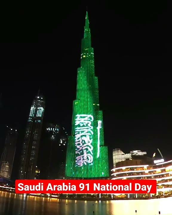 Saudi Arabia flag Display on burj khalifa today evening 7pm