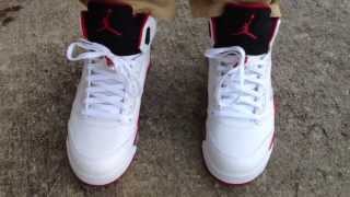 air jordan 5 fire red black tongue