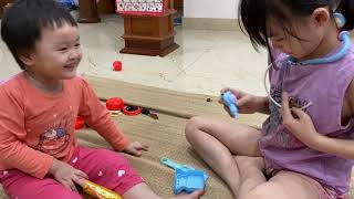 Kids  and baby playing toys doctor  set