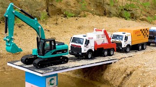 挖掘機與自卸車和工程車聯手搭建樂高橋 | 汽車玩具 | 兒童視頻