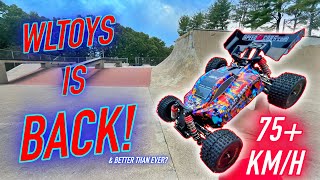 WLToys 184016 Mad Max 1/18 Brushless Buggy 2S & 3S Speed Test / Skatepark Bash Review