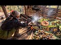 Naga village girl cooking delicious food with organic vegetables at forest