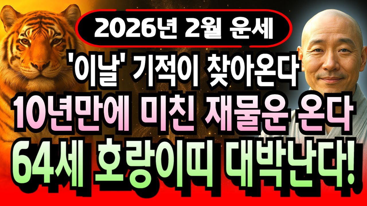 임인년생 호랑이띠 1962년 64세 2월 운세 들으면 깜짝 놀랄 내용! 2026년 병오년 재물 기운 최고조 달하며 가만히 있어도 돈 쌓이는 달 시작됐어요.