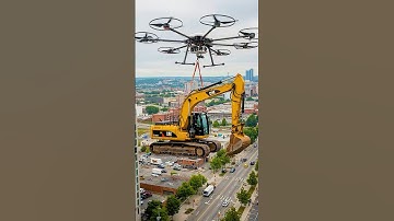 Massive Delivery Drone Lifts a Huge Excavator and fell To A Big Pool #funny #shorts #satisfying