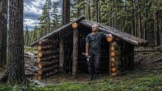 Building a SURVIVAL DUGOUT by Hand in HEAVY RAIN & WIND