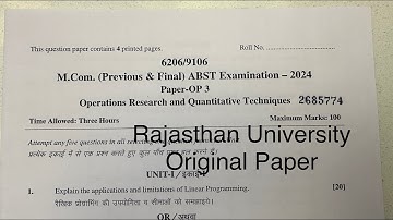 Mcom (P & F ) exam paper 2024 | ABST | Operations Research and Q. T | Dr. Ruchi Khandelwal
