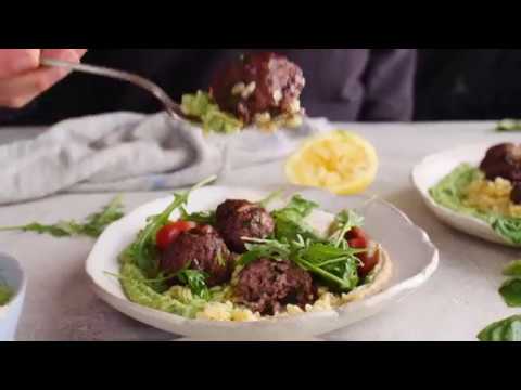 Greek Lamb Meatballs with Avocado Goddess SauceWEB