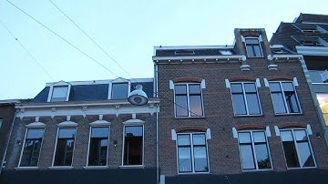 Gierzwaluw vliegt nestruimte in, Swift enters nest space in Ziekerstraat Nijmegen