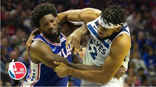 Joel Embiid and Karl-Anthony Towns fight, get ejected in Timberwolves vs. 76ers | NBA Highlights