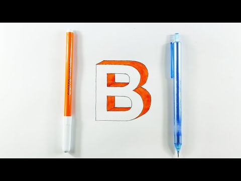 CETVELSİZ Üç Boyutlu B Harfi Çizimi - Three Dimensional Drawing of Letter B - 3D Çizim - 3D Drawing