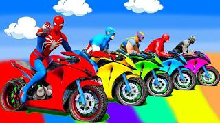 Spider Man Takes On Spiral Bridge Stunt Ride On Motorcycle🦺🥽بطال الخارقين على القضبان دوامة قمع