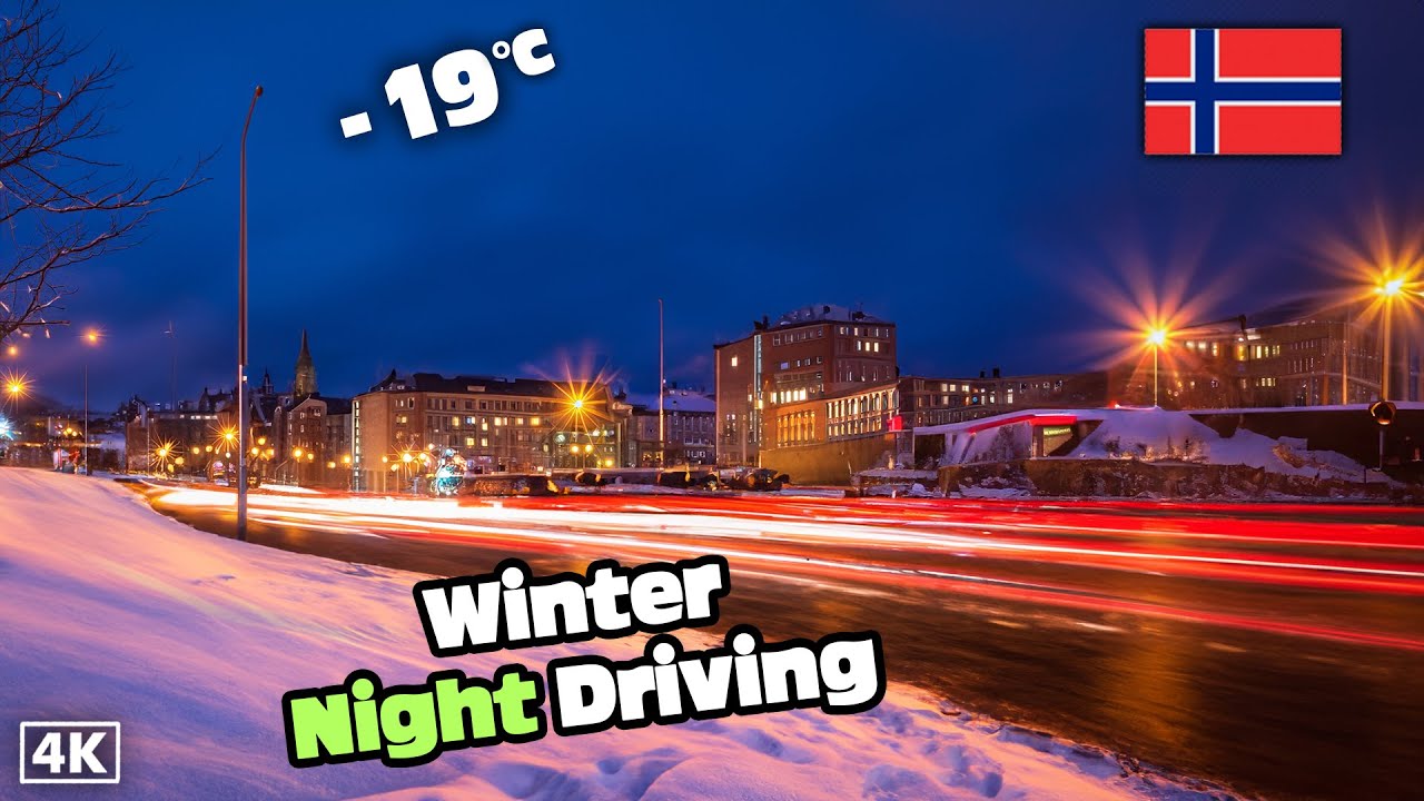 Soothing Drive on A Winter Night in Oslo 4K