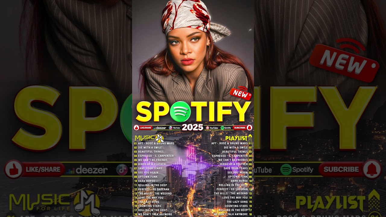 Bruno Mars, Ed Sheeran, The Weeknd, Dua Lipa, Adele, Maroon 5, Rihanna - Best Pop music 2025