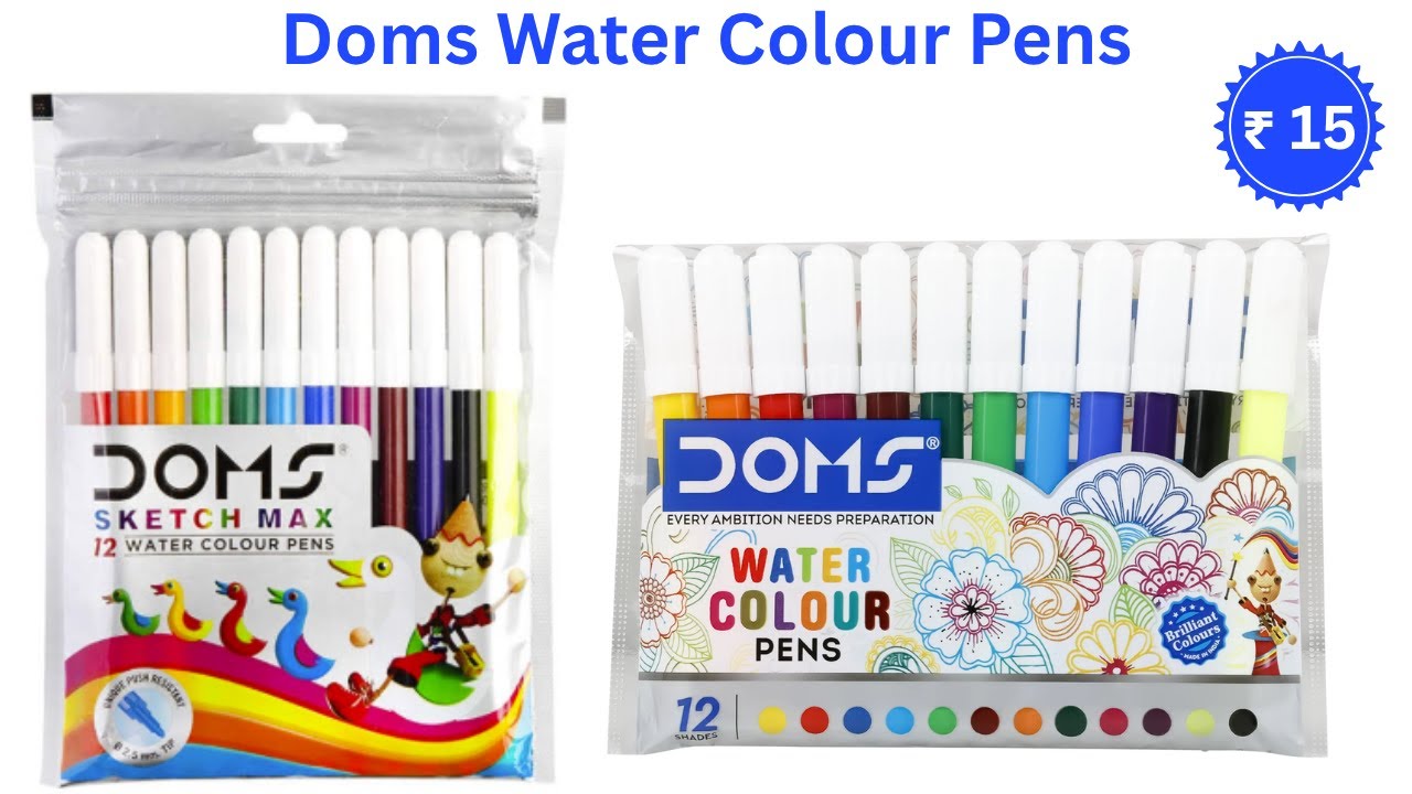 Doms Water Colour Pens 2 Different Packs | सिर्फ ₹15 में 12 शानदार रंग 🖊️✨