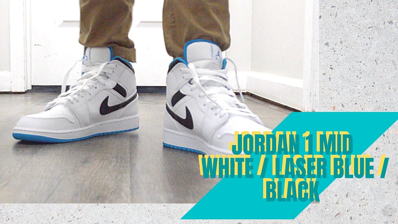 New Jordan 1 Mid White Laser Blue Black On Feet Youtube