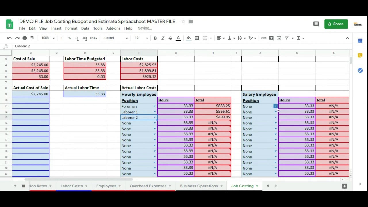 job costing excel template