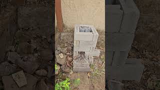 rocket stove using Indonesian batako concrete bricks