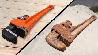 Extremely rusty pipe wrench perfect RESTORATION - Restore 18 inch plumbing wrench