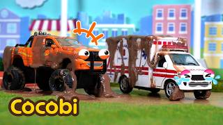 Mobil Monster Berlumpur Mengotori Ambulans! 💩🚑 | Mobil Mainan Anak | Cocobi
