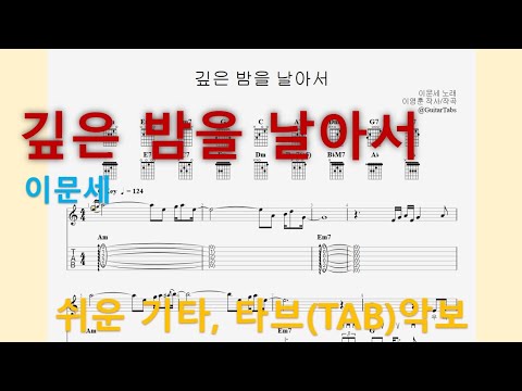 깊은 밤을 날아서 (C Key / Easy TAB / Lyrics) - 이문세