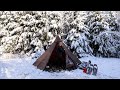 32C Extreme Cold Solo Hot Tent Camping Almost Left Stranded 